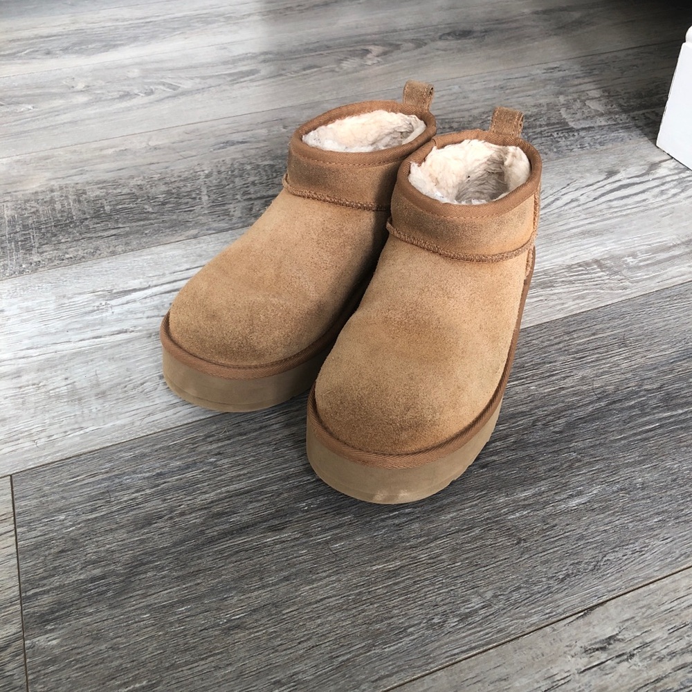 UGG Chestnut Suede Platform Slip-On Bootie